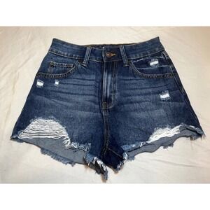 REWASH Women's Super High Rise Wedge‎ Vintage Revival Distressed Denim Shorts